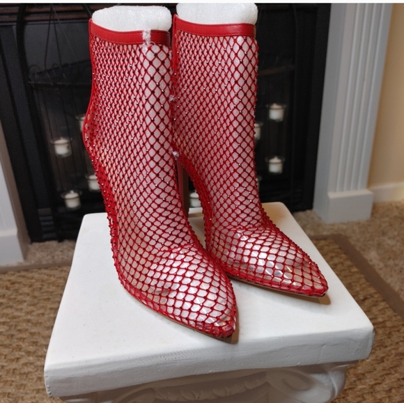 CHARLES DAVID AFTERHOURS RED RHINESTONE MESH BOOTIE, FIERY RHINESTONE RED 7.5 - Picture 10 of 16
